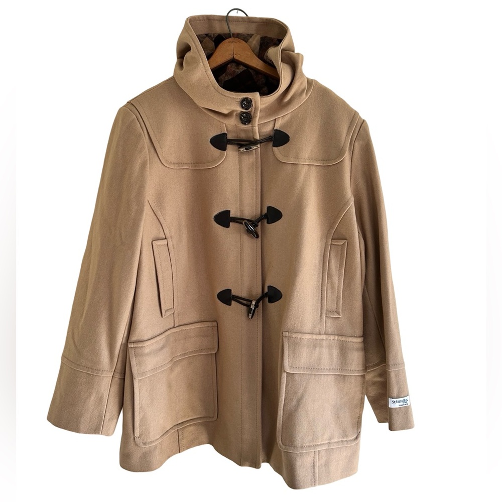 NWT St. John’s Bay Tan Wool Cashmere Hooded Preppy Academia Lined Coat Sz 3X